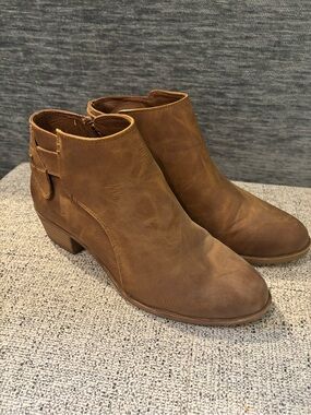 Madden Girl Tan Faux Leather Ankle Booties with Low Block Heel
